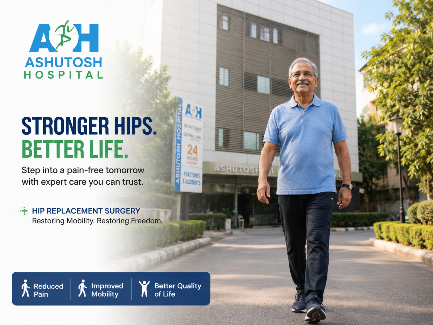 Patient walking confidently outdoors - aspirational