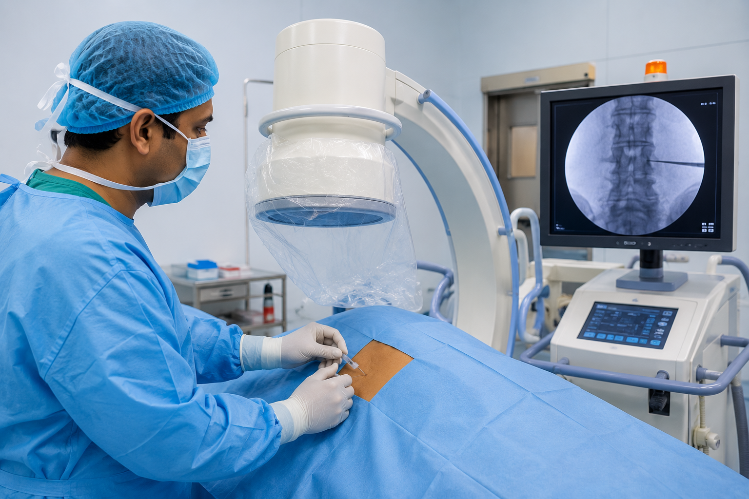 Image-intensifier guided injection in theatre