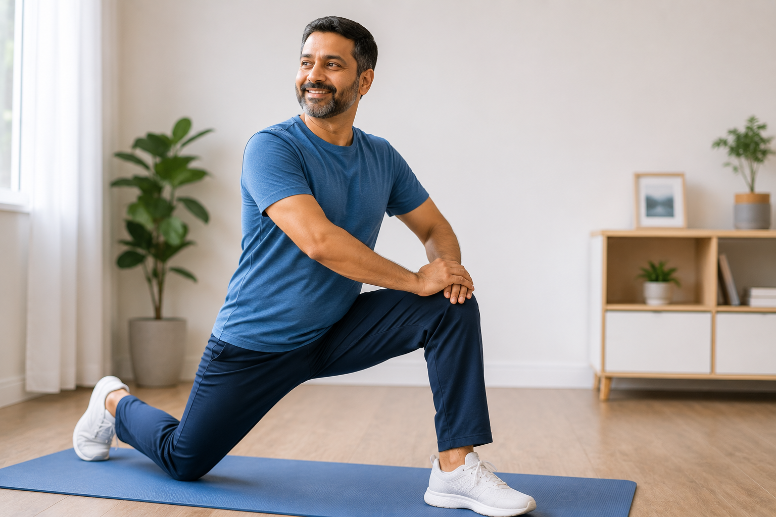 Patient moving comfortably, doing gentle exercise — reassuring outcome shot