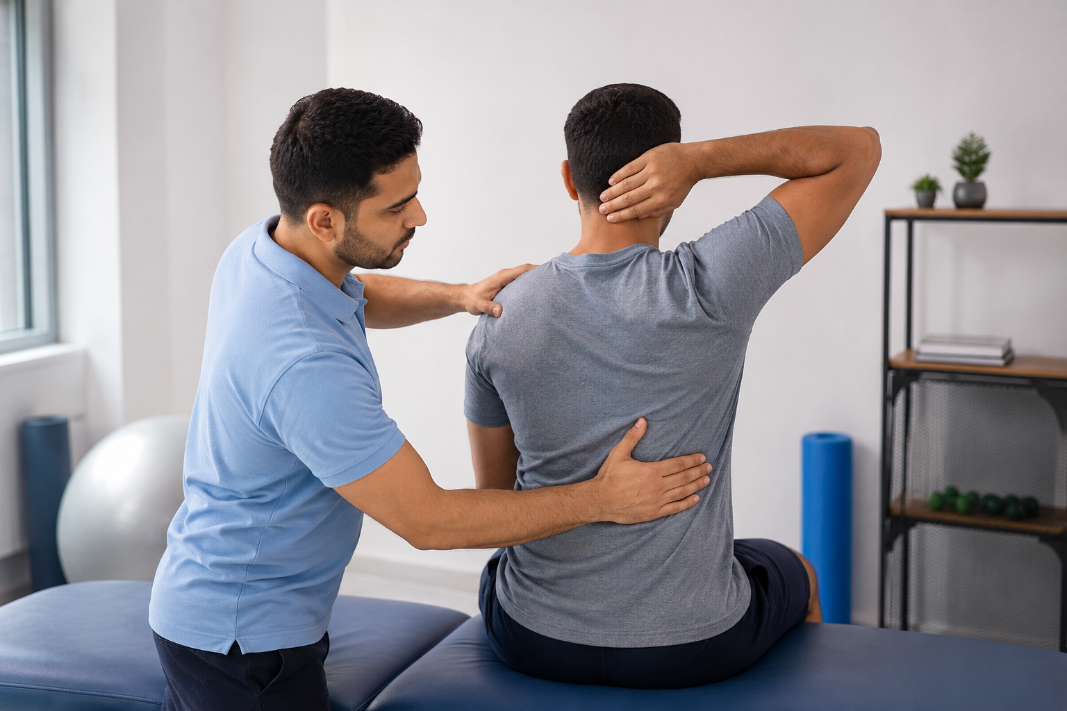 Physiotherapist working with a patient on back rehabilitation