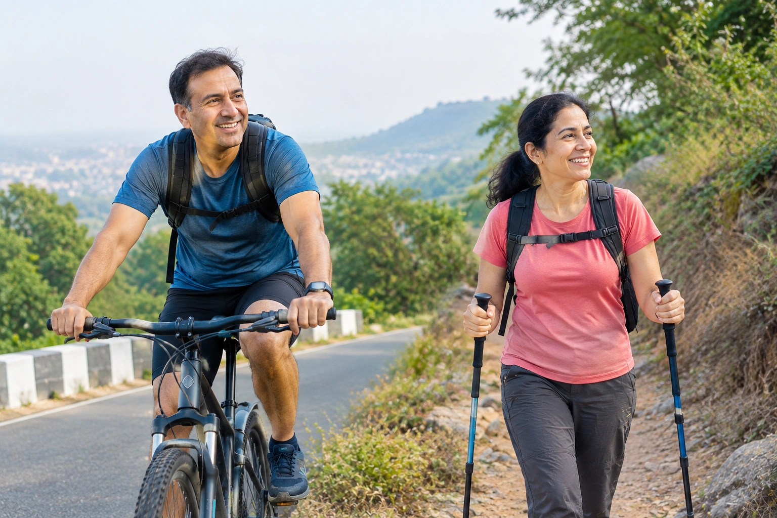 Active 40s–50s patient cycling or hiking