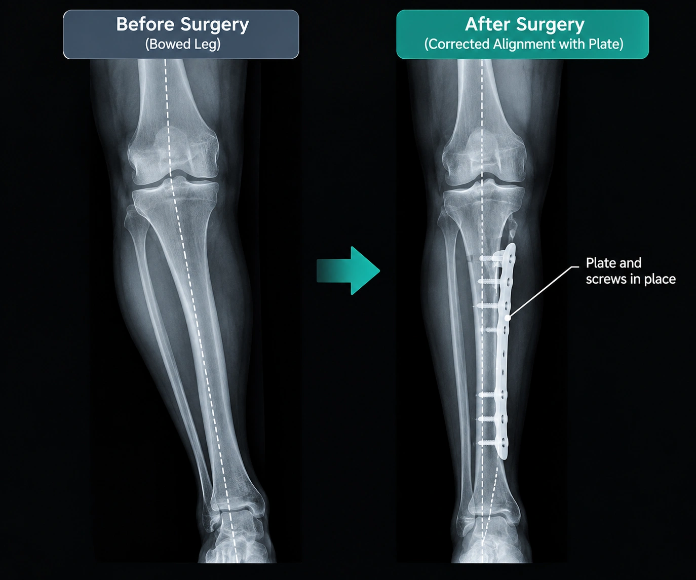 X-ray showing the corrected alignment with plate in place
